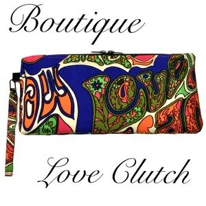 SALE TODAY Boutique Handmade NWT Boho Love Print Handmade Large Clutch Wristlet